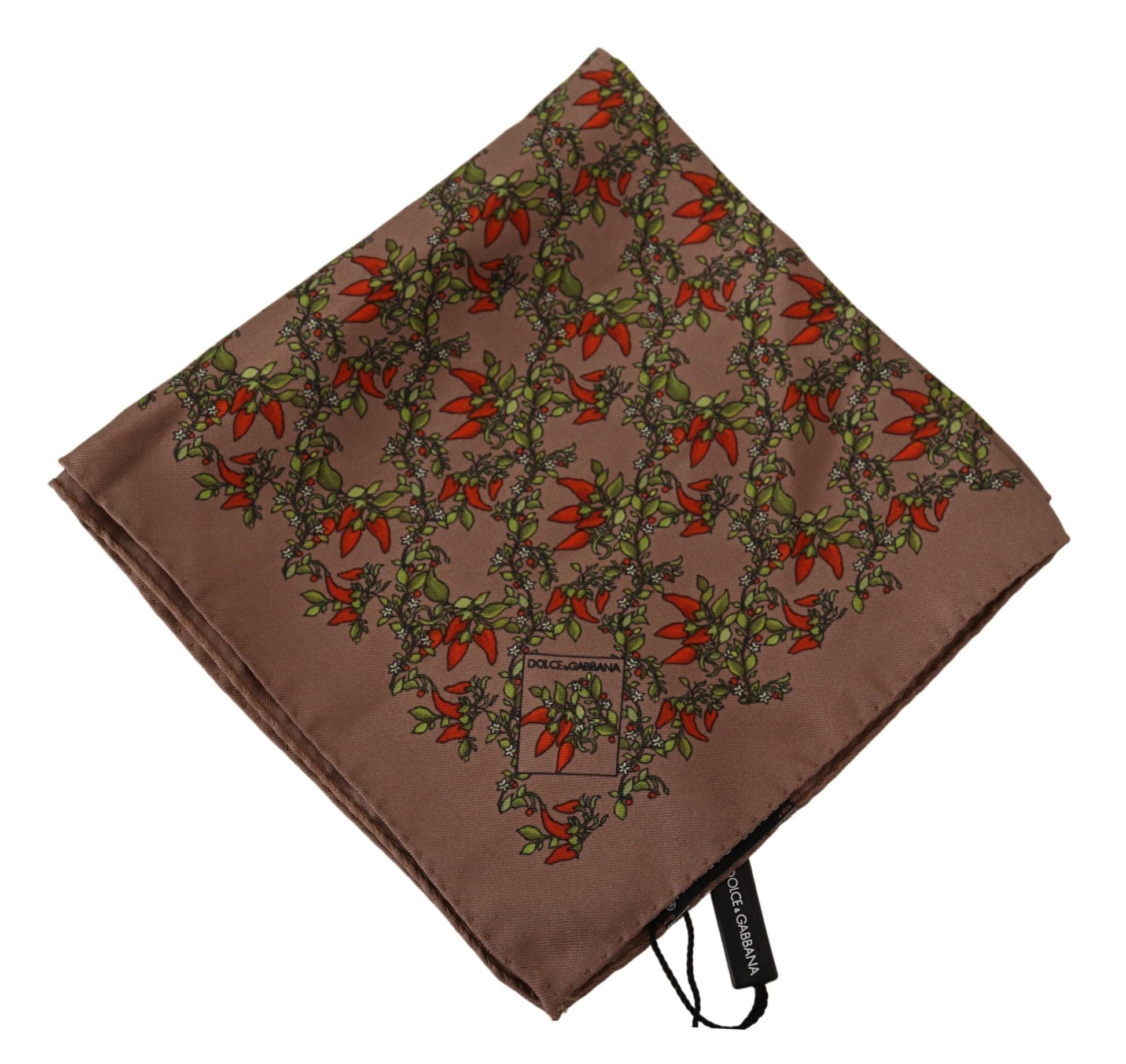 Elegant Brown Silk Pocket Square with Carrot Print