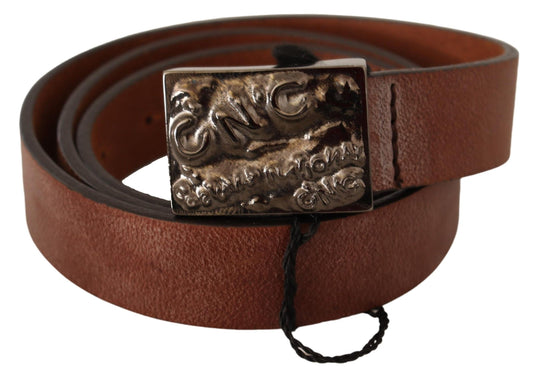 Chic Solid Brown Waist Belt with Logo Buckle