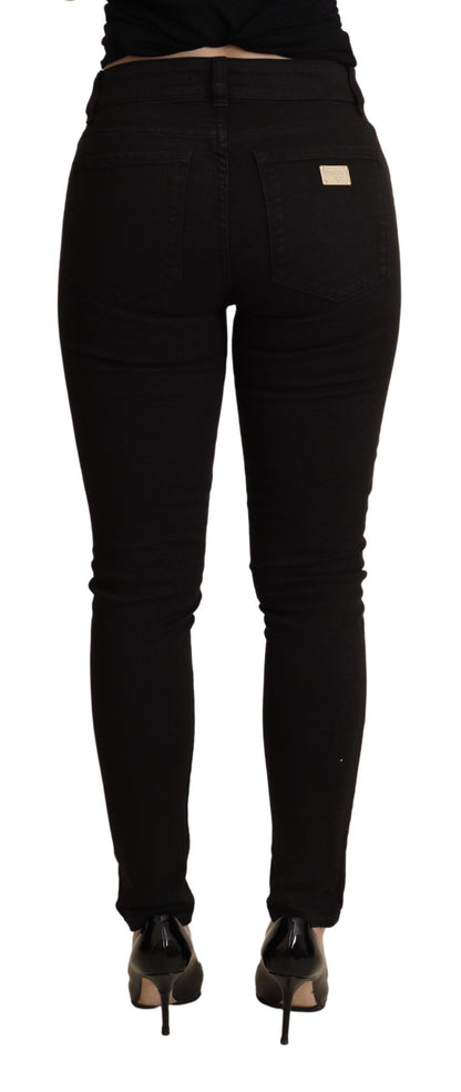 Elegant Mid-Waist Skinny Black Jeans