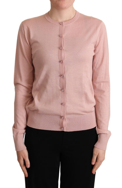 Elegant Pink Cashmere Silk Cardigan