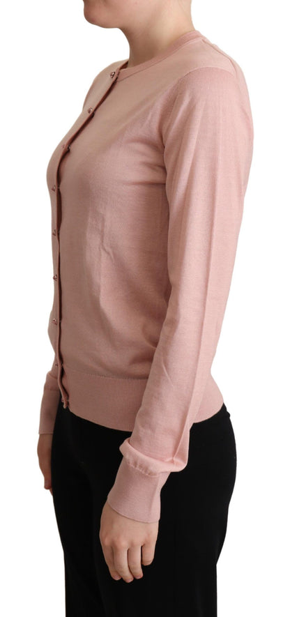 Elegant Pink Cashmere Silk Cardigan