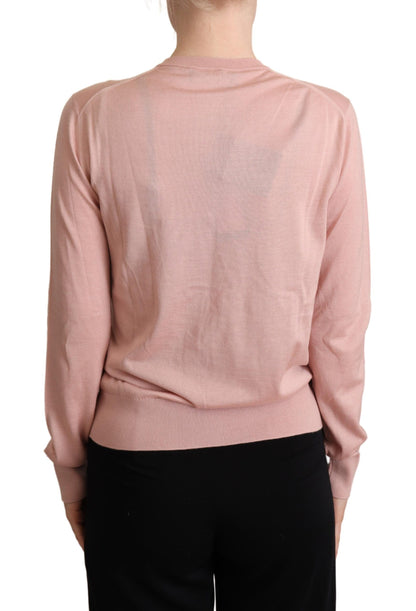 Elegant Pink Cashmere Silk Cardigan