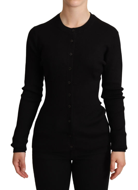 Elegant Black Silk Cashmere Cardigan