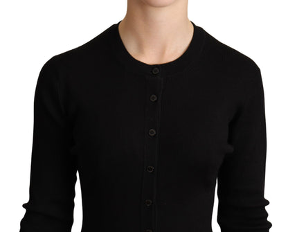 Elegant Black Silk Cashmere Cardigan