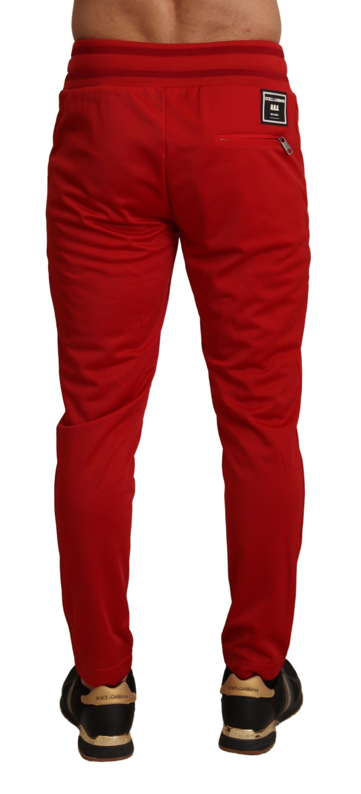 Elegant Red Casual Sweatpants with Logo Plaque