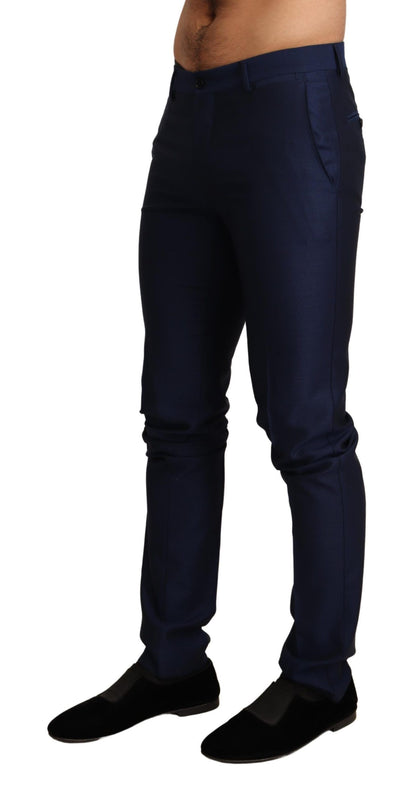 Elegant Navy Slim Fit Men's Wool Trousers