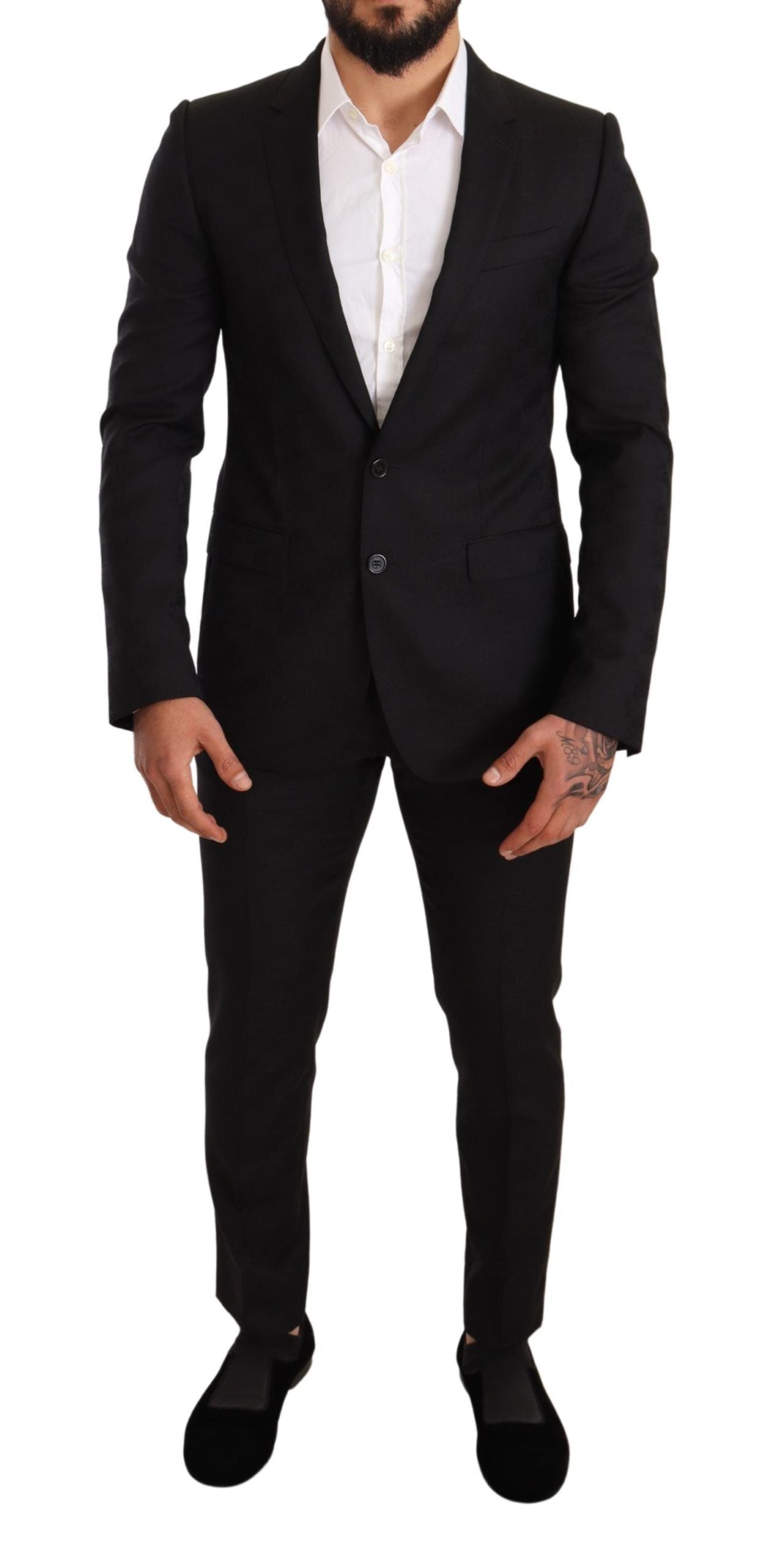 Elegant Martini Black Wool Suit