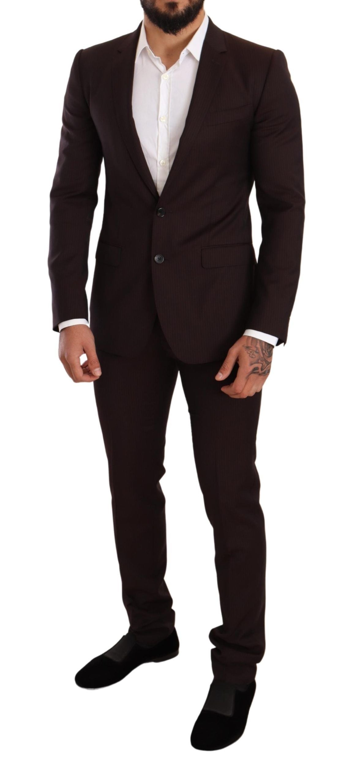 Elegant Bordeaux Striped Martini Suit