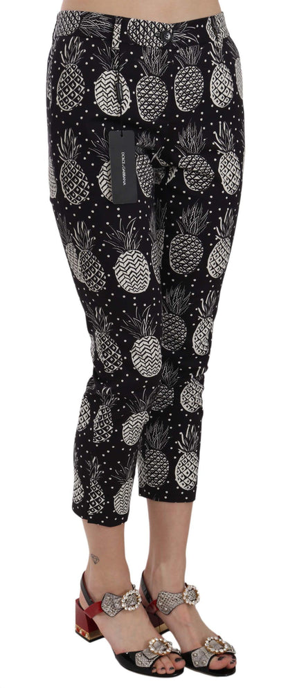 Chic Black Pineapple Print Skinny Capri Pants