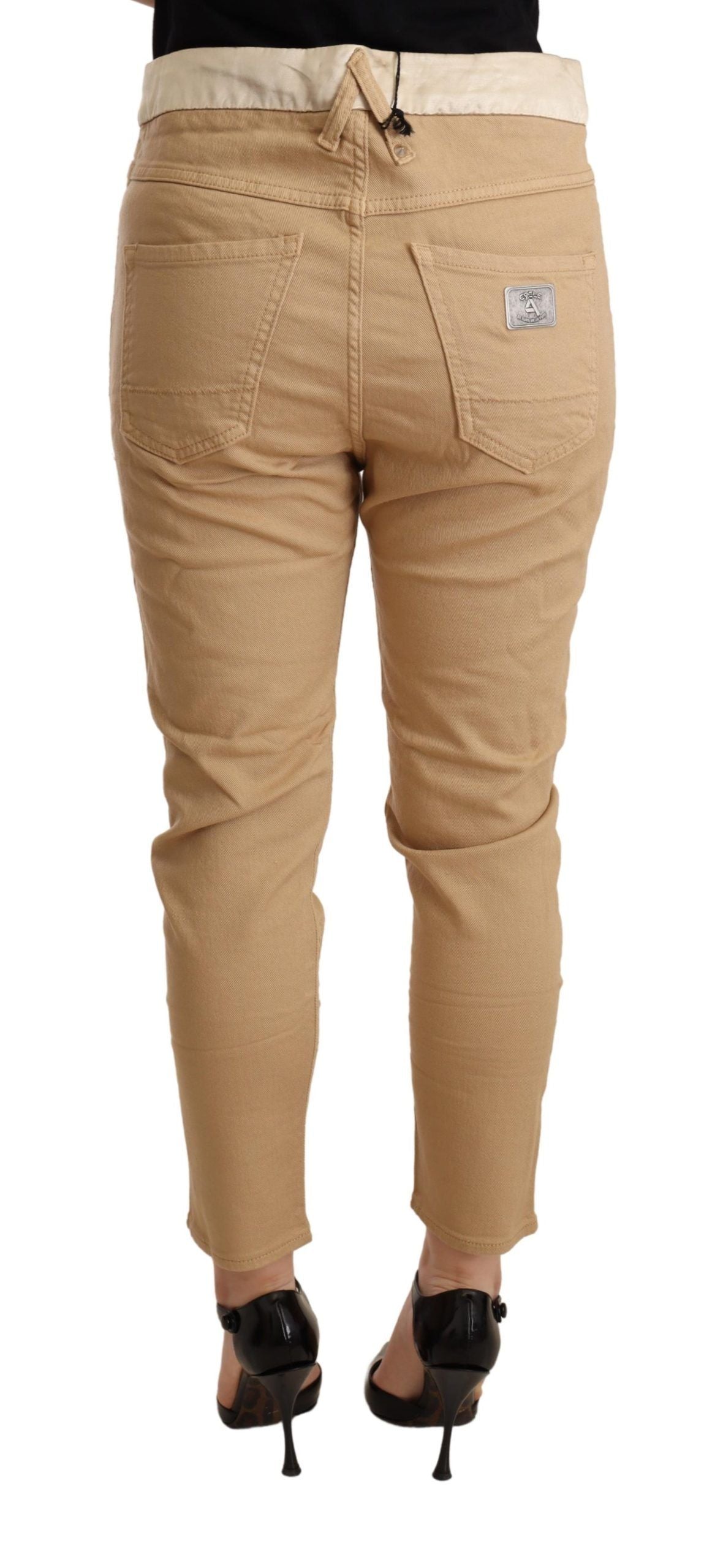 Beige Mid Waist Slim Fit Skinny Pants