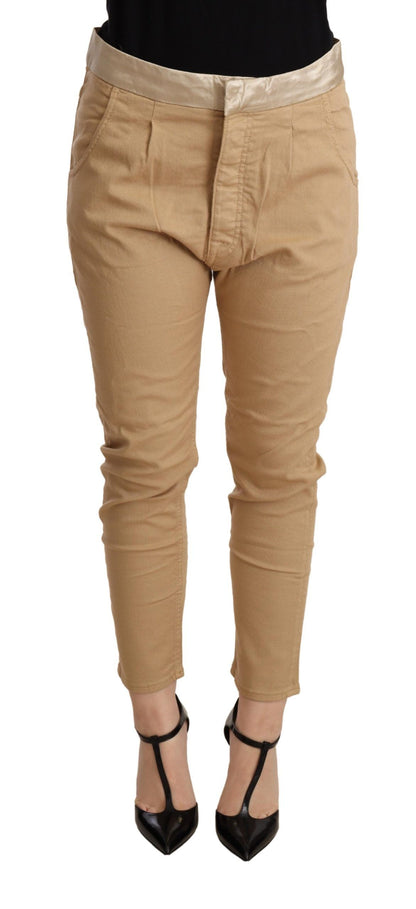 Beige Mid Waist Slim Fit Skinny Pants