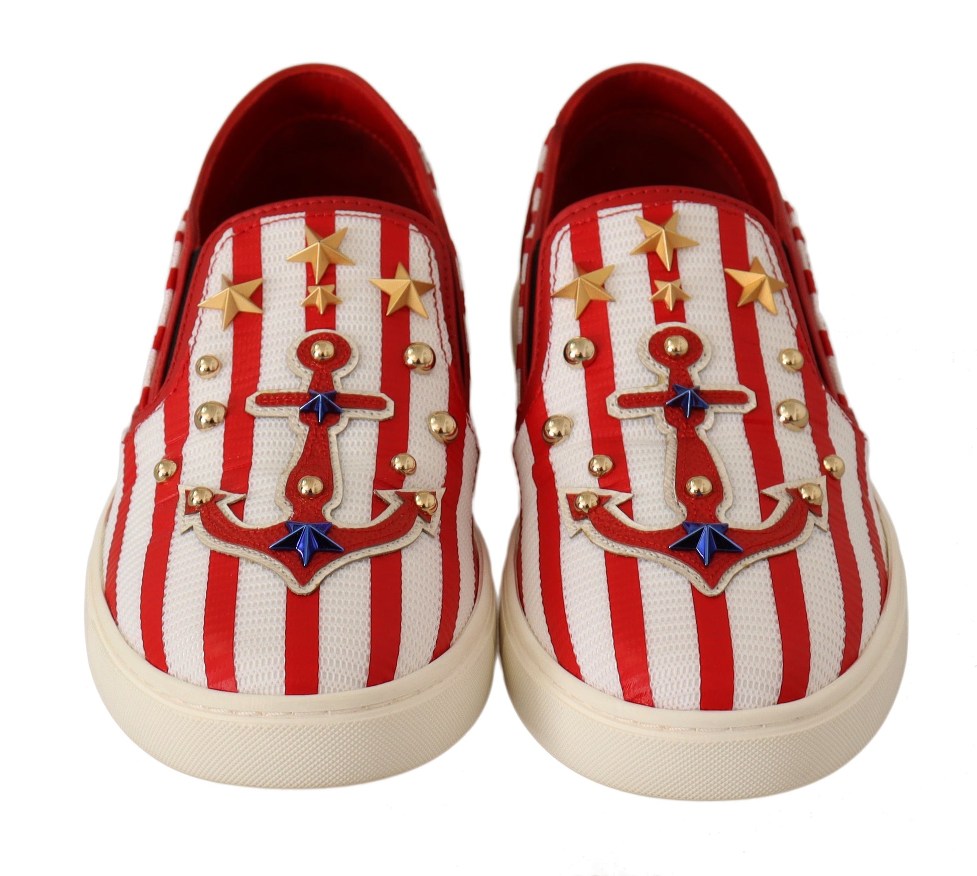 Stripe Print Studded Loafers