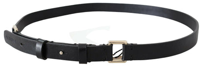 Elegant Black Leather Fashion Belt with Gold-Tone Buckle