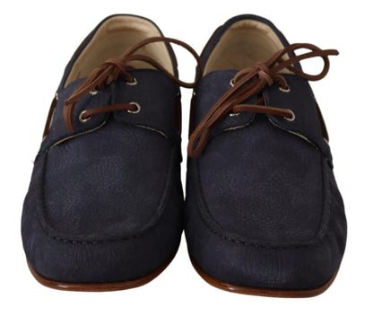 Elegant Blue & Brown Leather Boat Shoes