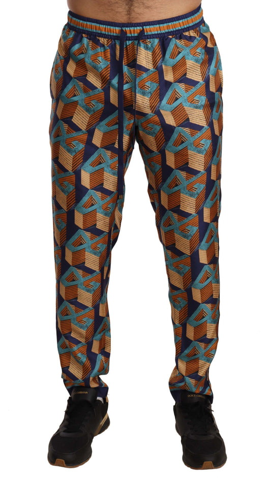 Elegant Silk Jogger Pants with Vibrant Print