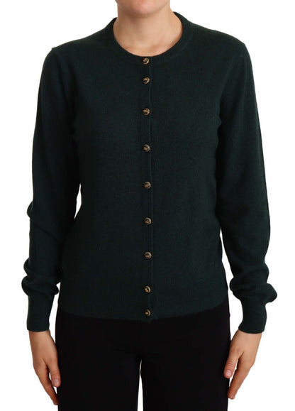 Elegant Cashmere Green Cardigan