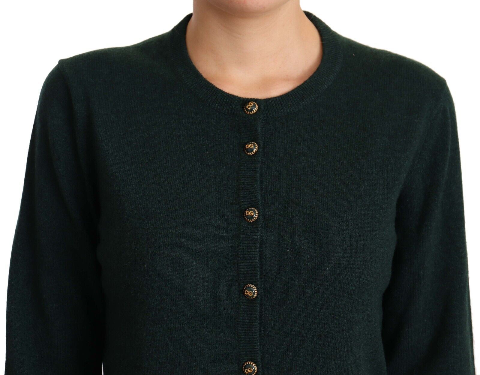 Elegant Cashmere Green Cardigan