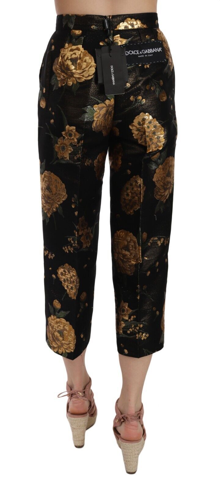 Opulent Black and Gold Floral Capri Pants