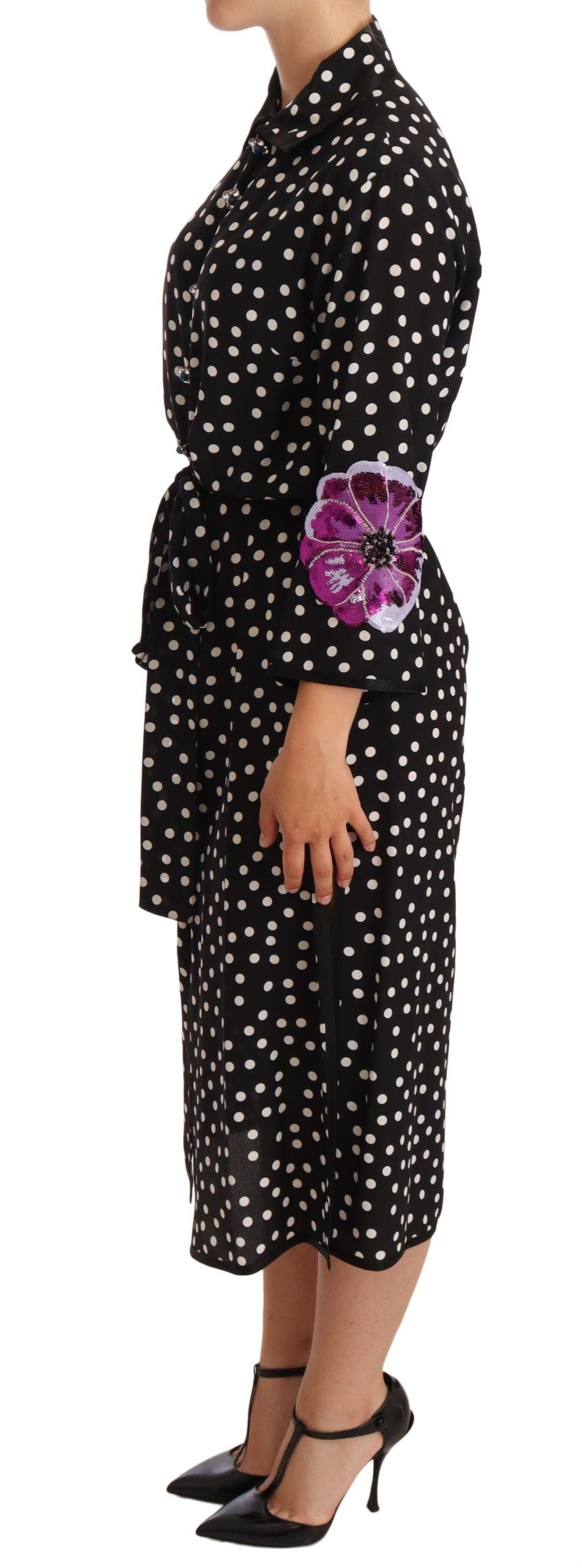 Elegant Silk Polka Dot Sequin Midi Dress