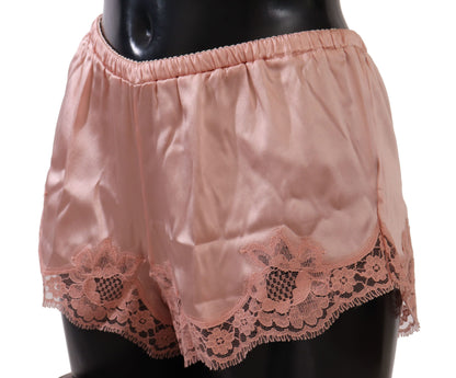 Elegant Powder Pink Silk Lace Lingerie Shorts