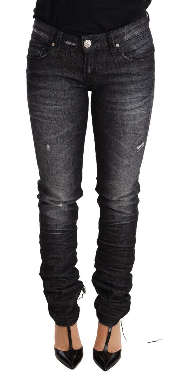 Elegant Low Waist Skinny Black Denim