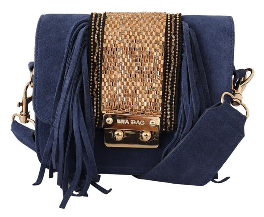 Chic Suede Shoulder Handbag with Gold Applique