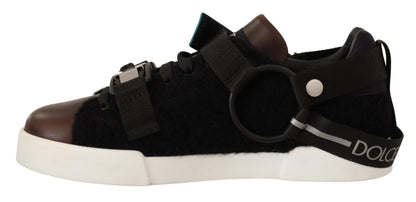 Shearling-Trimmed Leather Sneakers