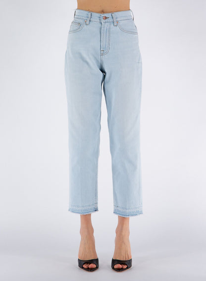 Light Blue Cotton Women's High-Waisted Jean