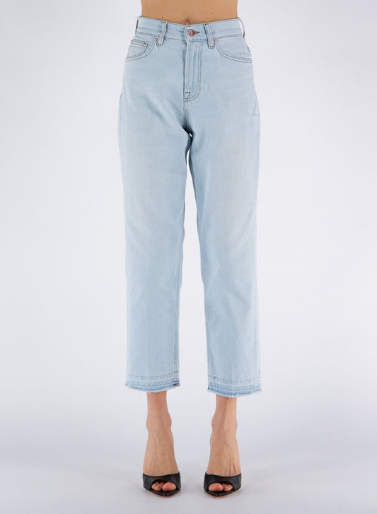 Light Blue Cotton Women's High-Waisted Jean