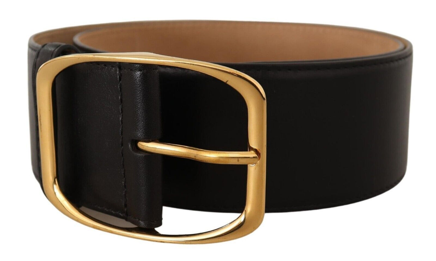 Elegant Black Leather Belt with Gold Buckle