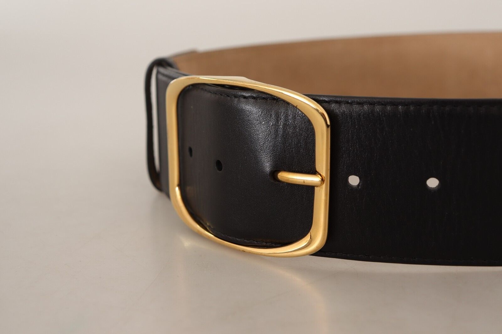 Elegant Black Leather Belt with Gold Buckle