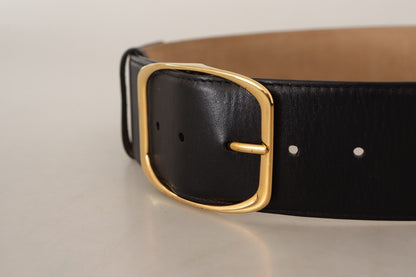 Elegant Black Leather Belt with Gold Buckle