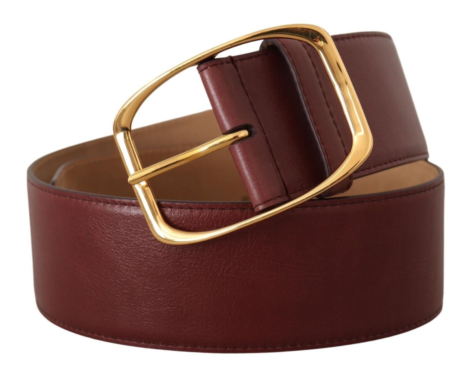 Elegant Maroon Leather Belt with Gold Buckle