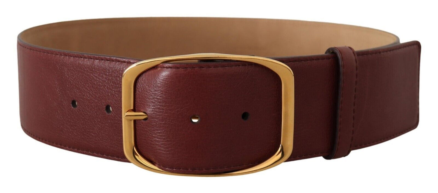 Elegant Maroon Leather Belt with Gold Buckle