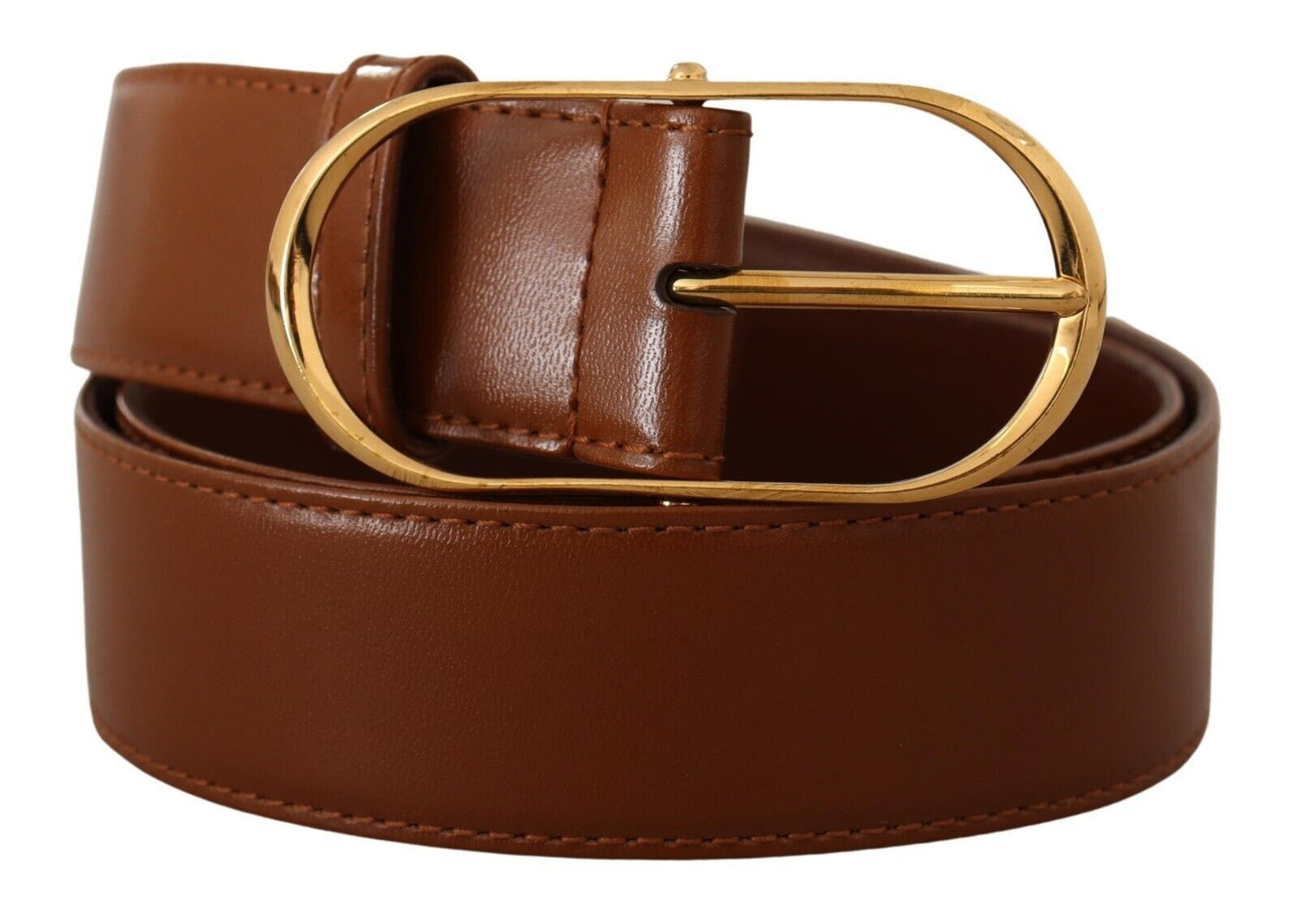 Elegant Brown Leather Belt with Gold Buckle