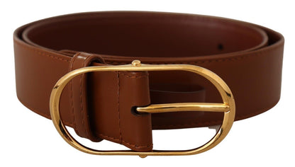 Elegant Brown Leather Belt with Gold Buckle