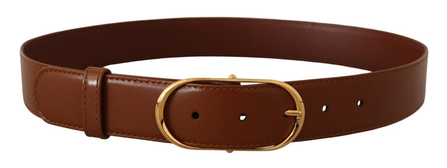 Elegant Brown Leather Belt with Gold Buckle