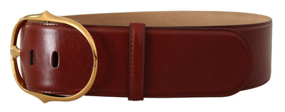 Elegant Maroon Leather Belt with Gold Buckle