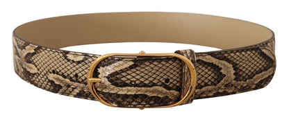 Elegant Phyton Leather Belt with Gold Buckle