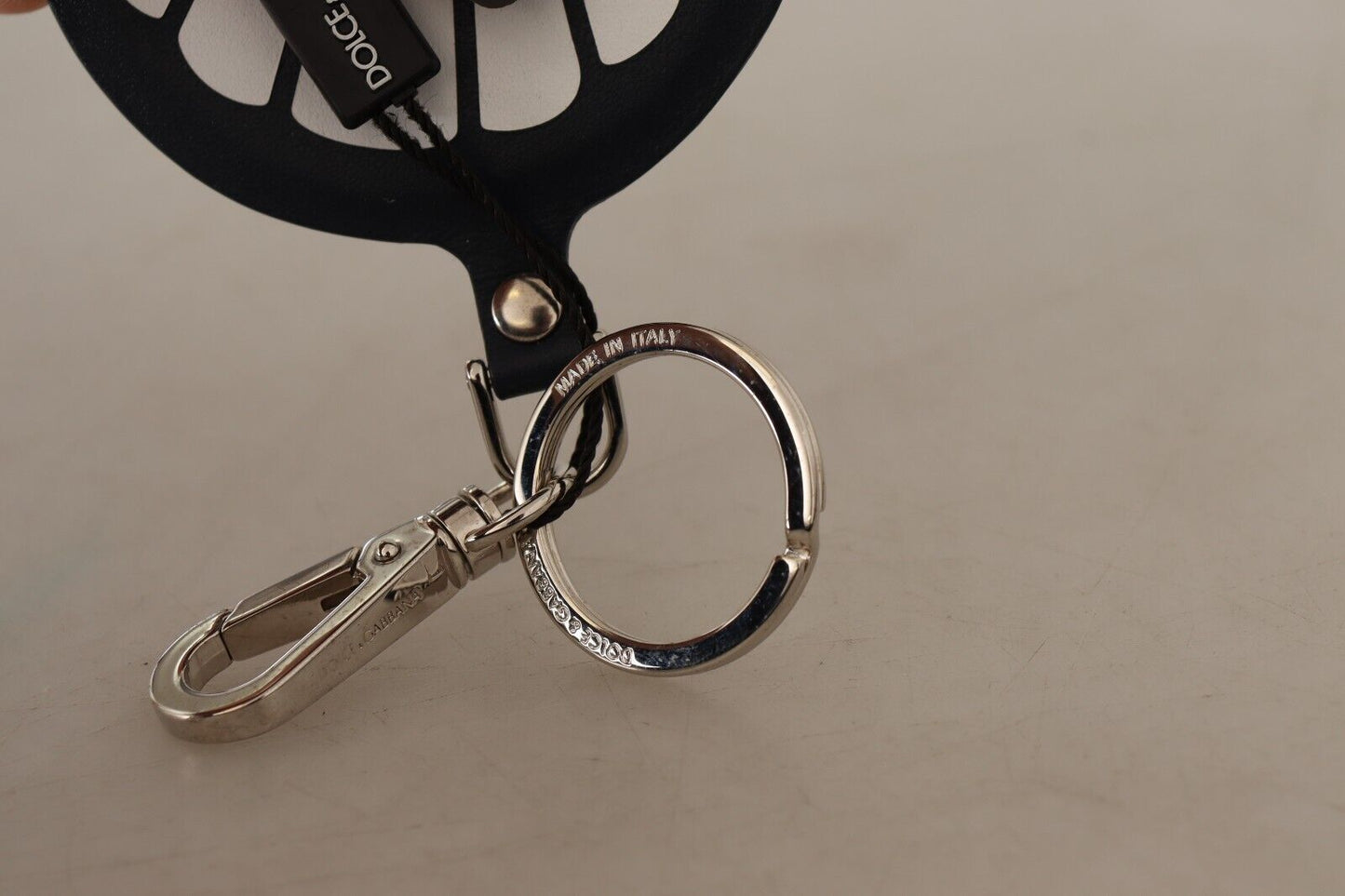 Chic Black Leather Keychain with Silver Accents