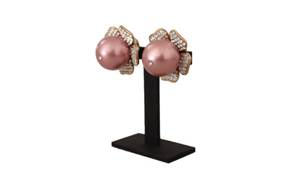 Elegant Floral Crystal Pearl Clip-On Earrings