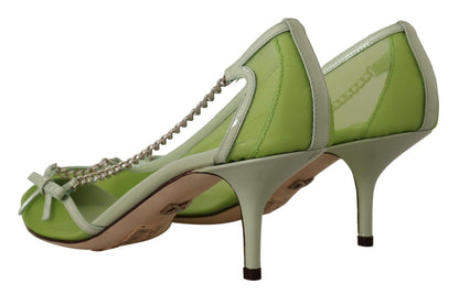 Enchanting Green Mesh Chain Pumps