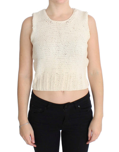 Beige Sleeveless Cotton Blend Vest Sweater