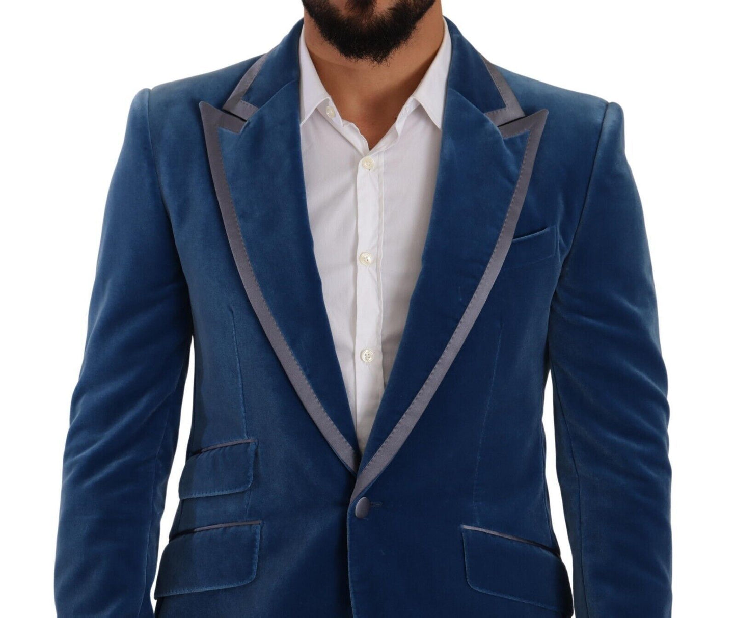 Elegant Velvet Blue Slim Fit Suit