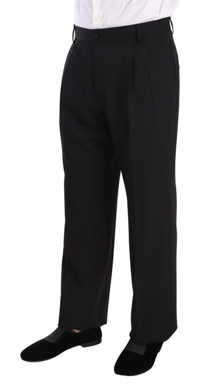 Elegant Black Wool Tuxedo Trousers