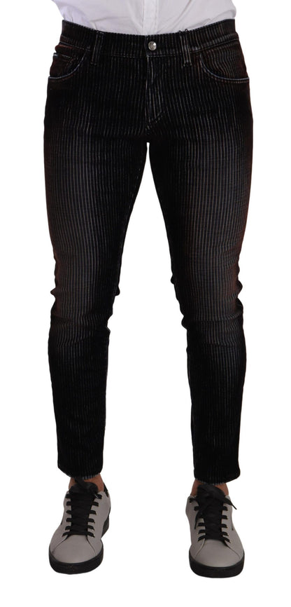 Sleek Striped Black Slim Fit Denim