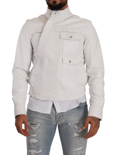 Exquisite White Leather Biker Jacket