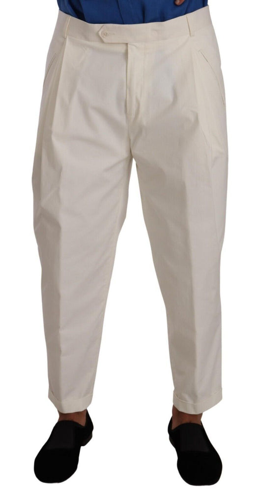 Elegant White Cotton Stretch Dress Pants