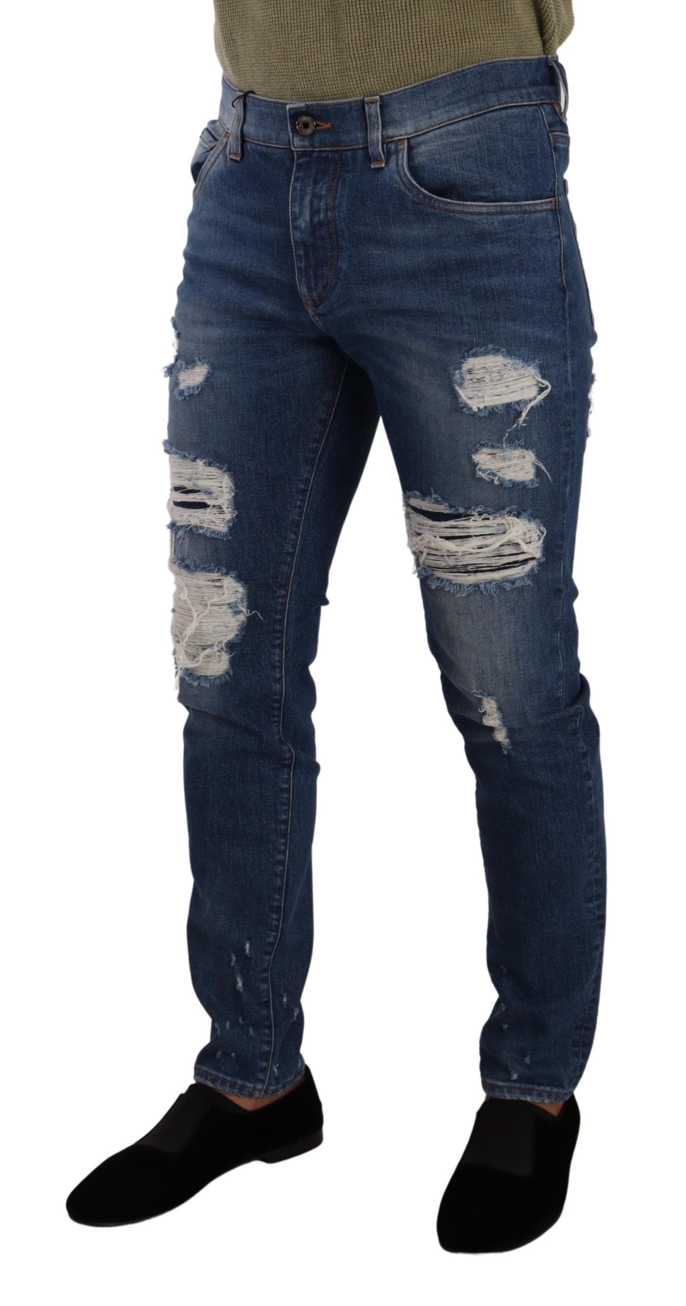 Elegant Distressed Slim Fit Denim Jeans