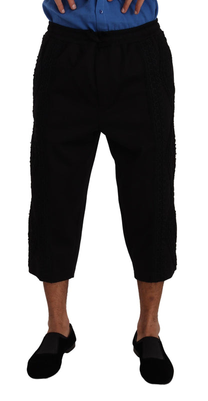 Elegant Black Cotton Blend Cropped Pants